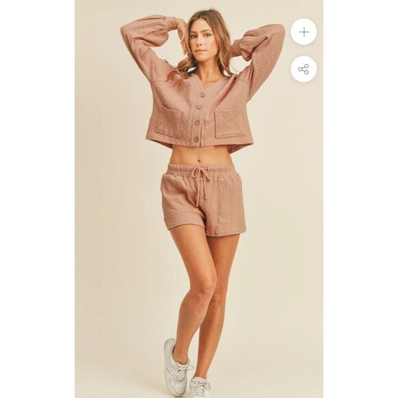 Mable Cardigan Set Haley Crop Womens Large Rose Shorts Pockets Lounge Casual - Picture 14 of 14